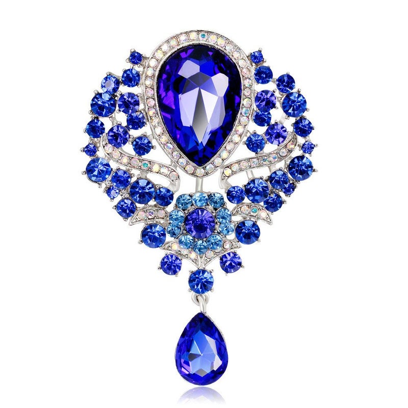 Axmerdal Wedding Bridal Big Crystal Rhinestone Bouquet Brooch Pin for Women (navy blue) - Image 1